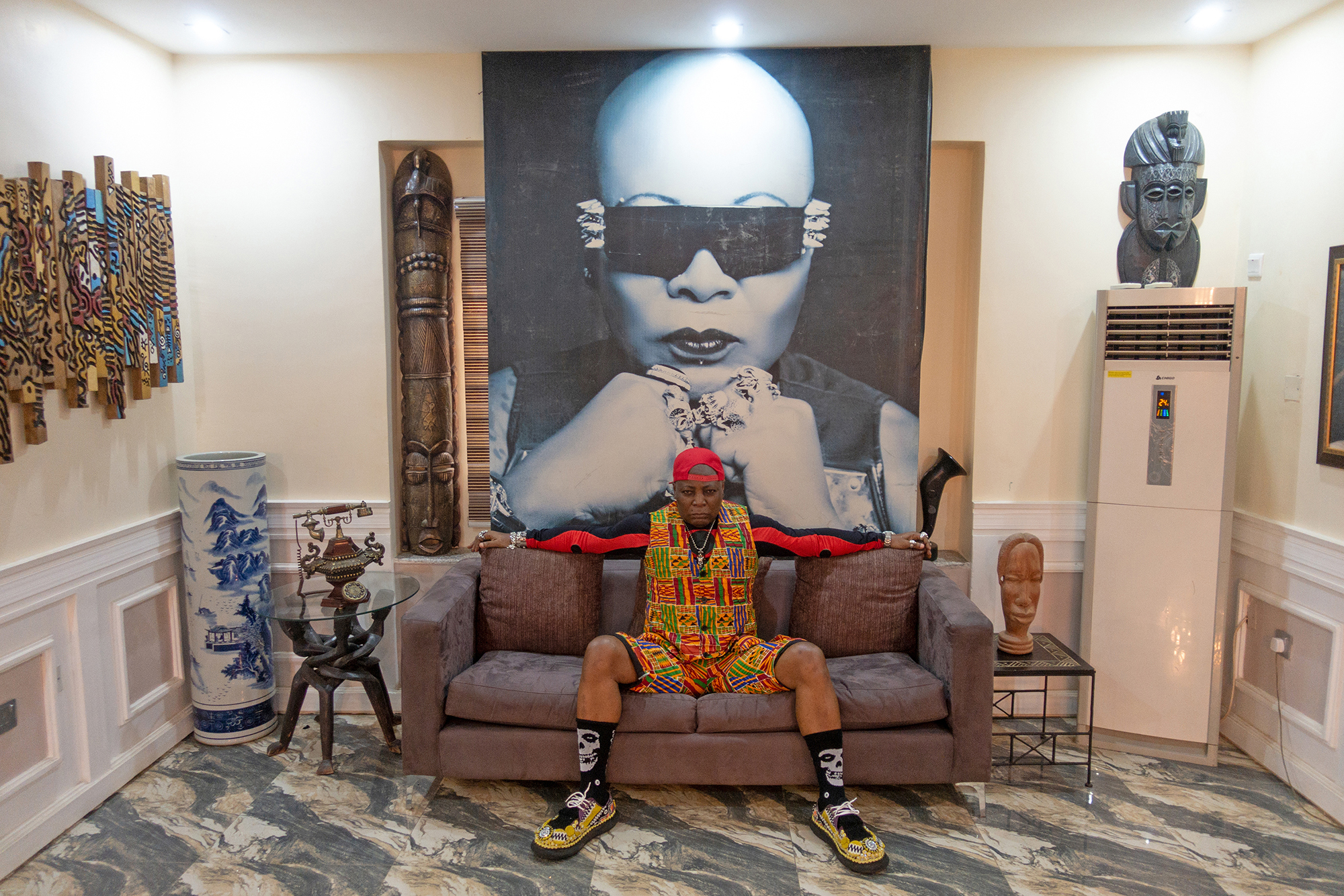MULTI-LOCAL - Provocateur and pop star Charly Boy (née Charles Oputa) at his home in Abuja, Nigeria. Image by Stephen Tayo, Jan Hoek