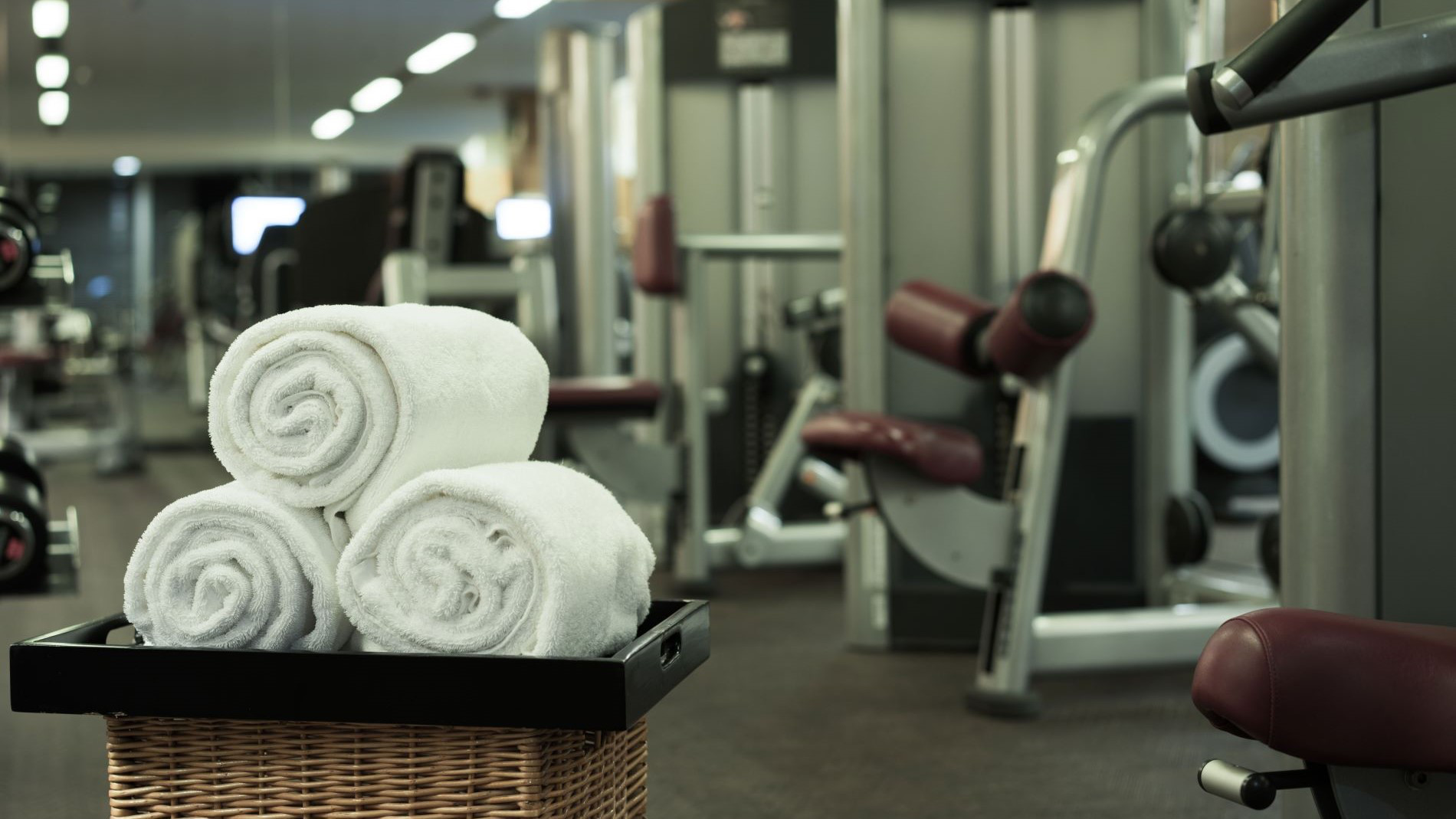 Gym with a basket of towels