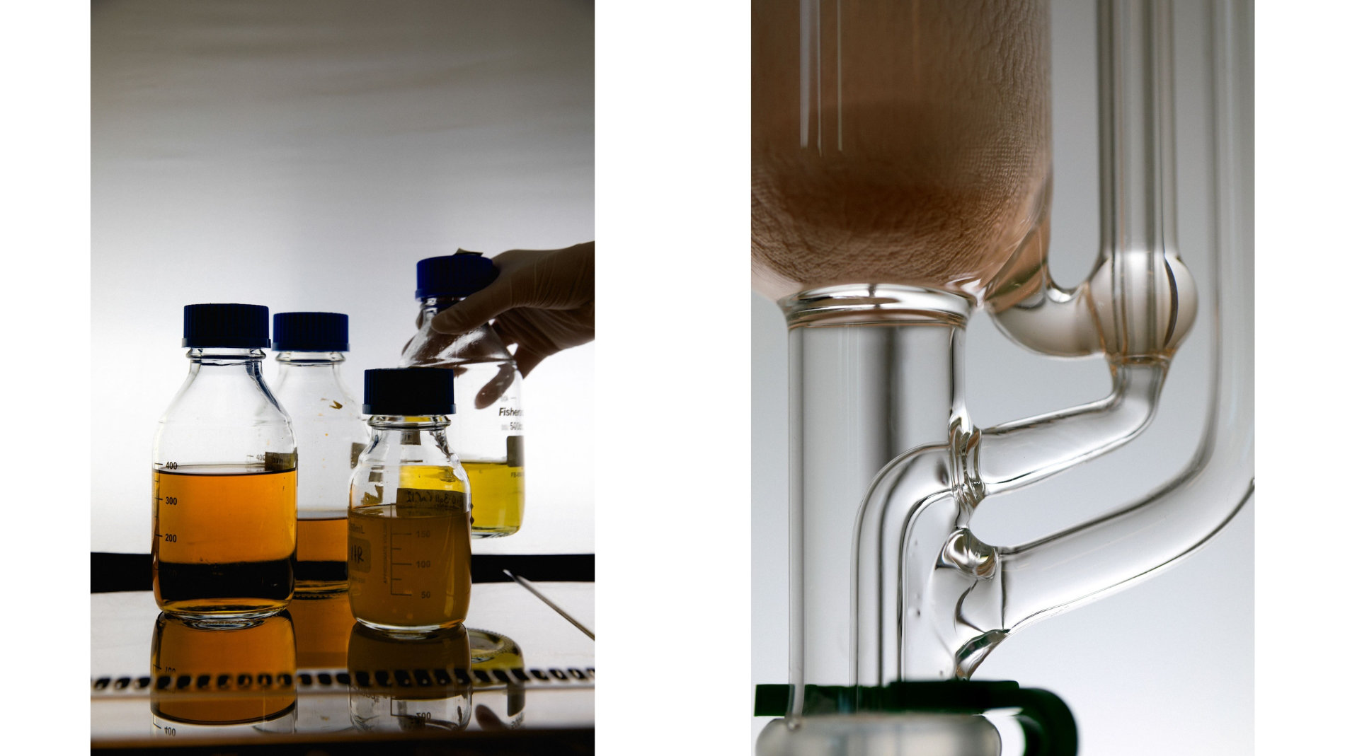 Small bottles containing raw materials for the production of textile dye