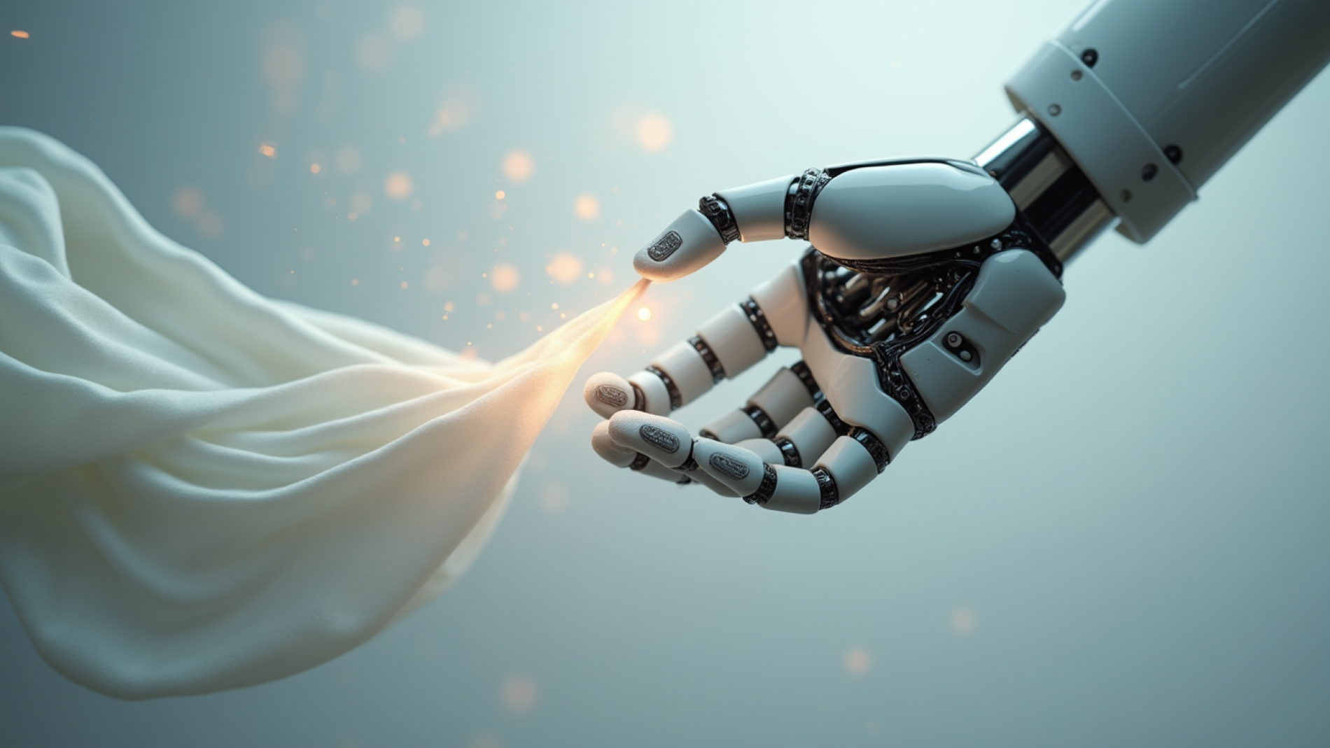 Robotic hand grabs fabric