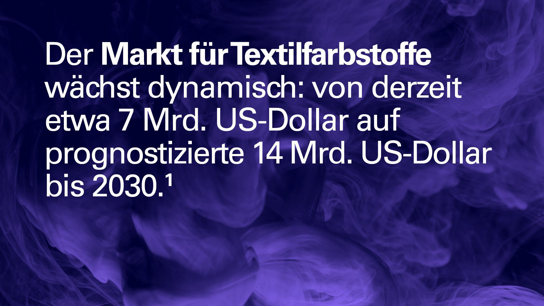 Text: Der Markt für Textilfarbstoffe wächst dynamisch auf lila Hintergrund