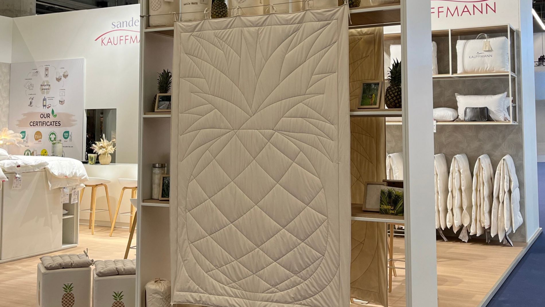 Quilt with large pineapple quilting in the showroom