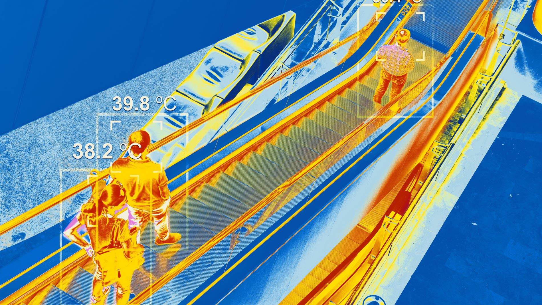 Thermal image of people on an escalator