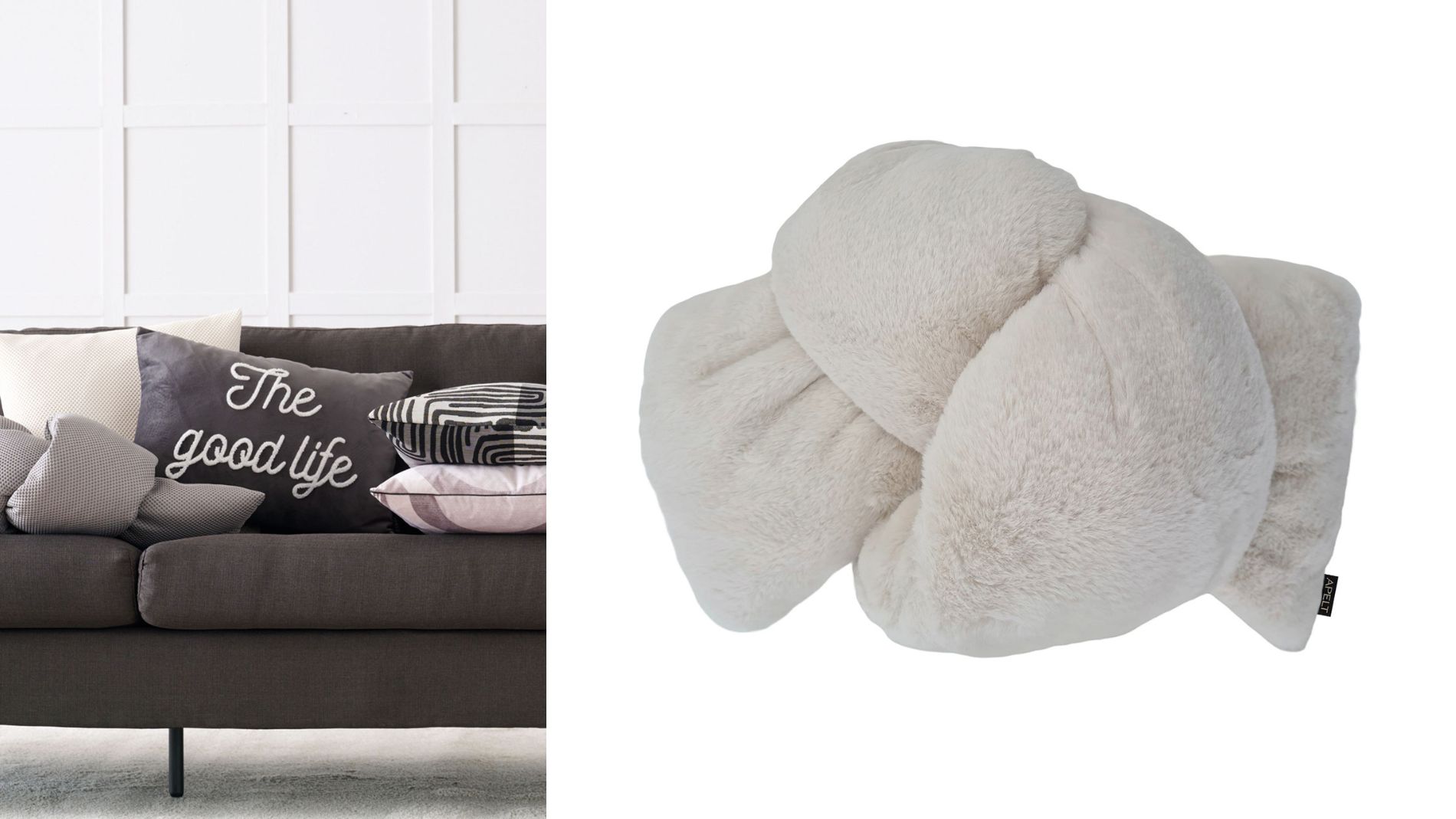 Sofa with decorative cushions and a soft knot pillow