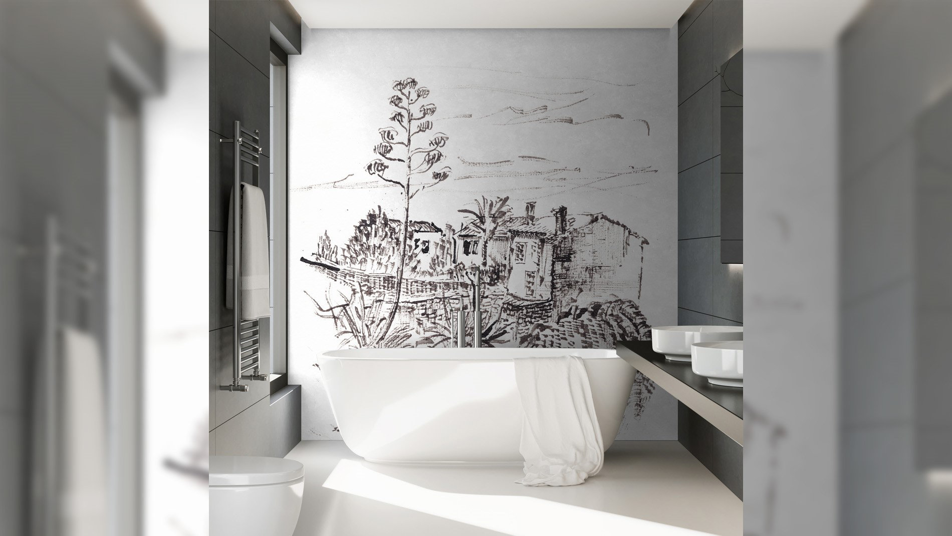 „Showerproof Wallpaper“ in einem Badezimmer