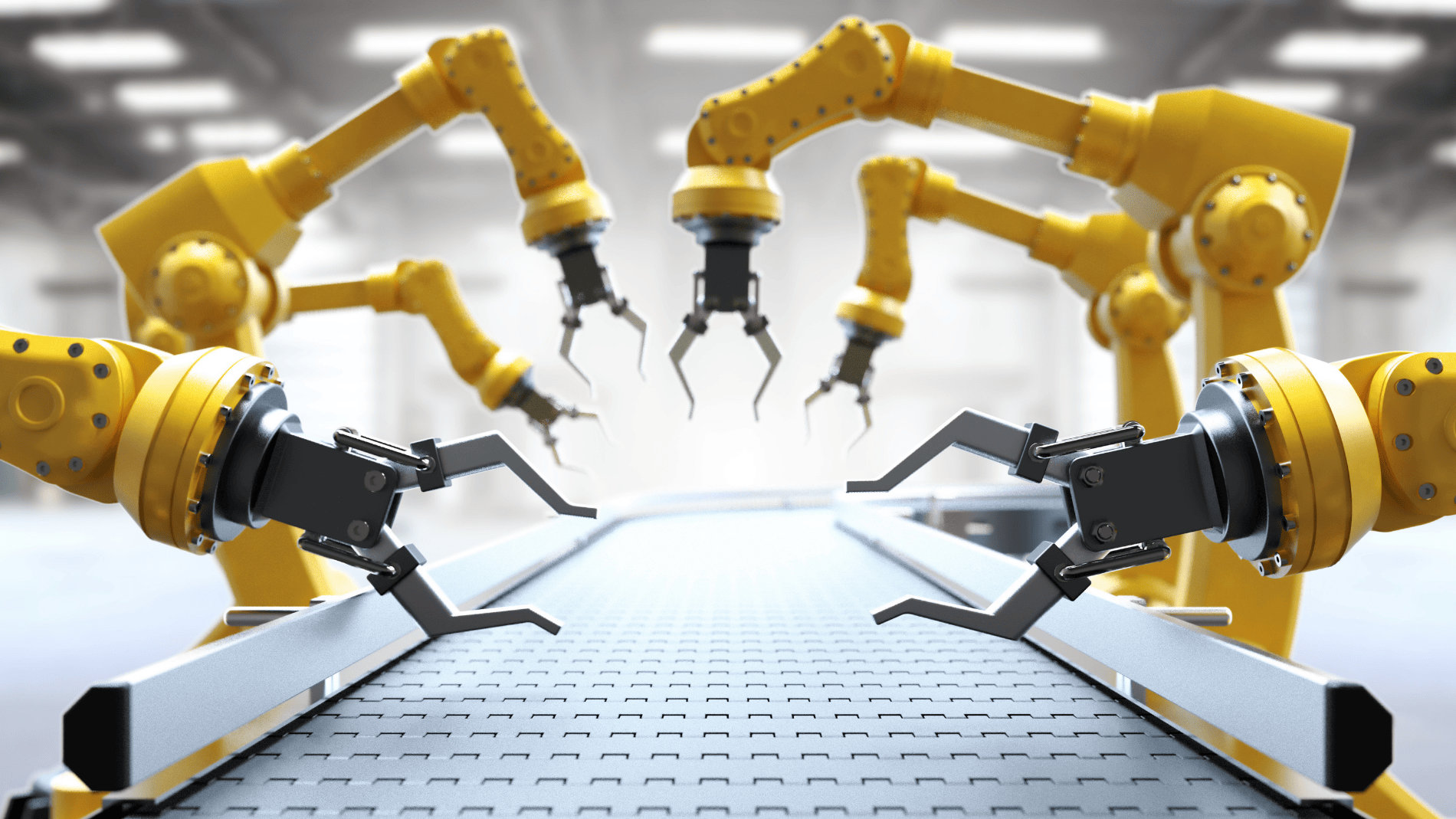 Industrial robots sorting textiles on automated conveyor system