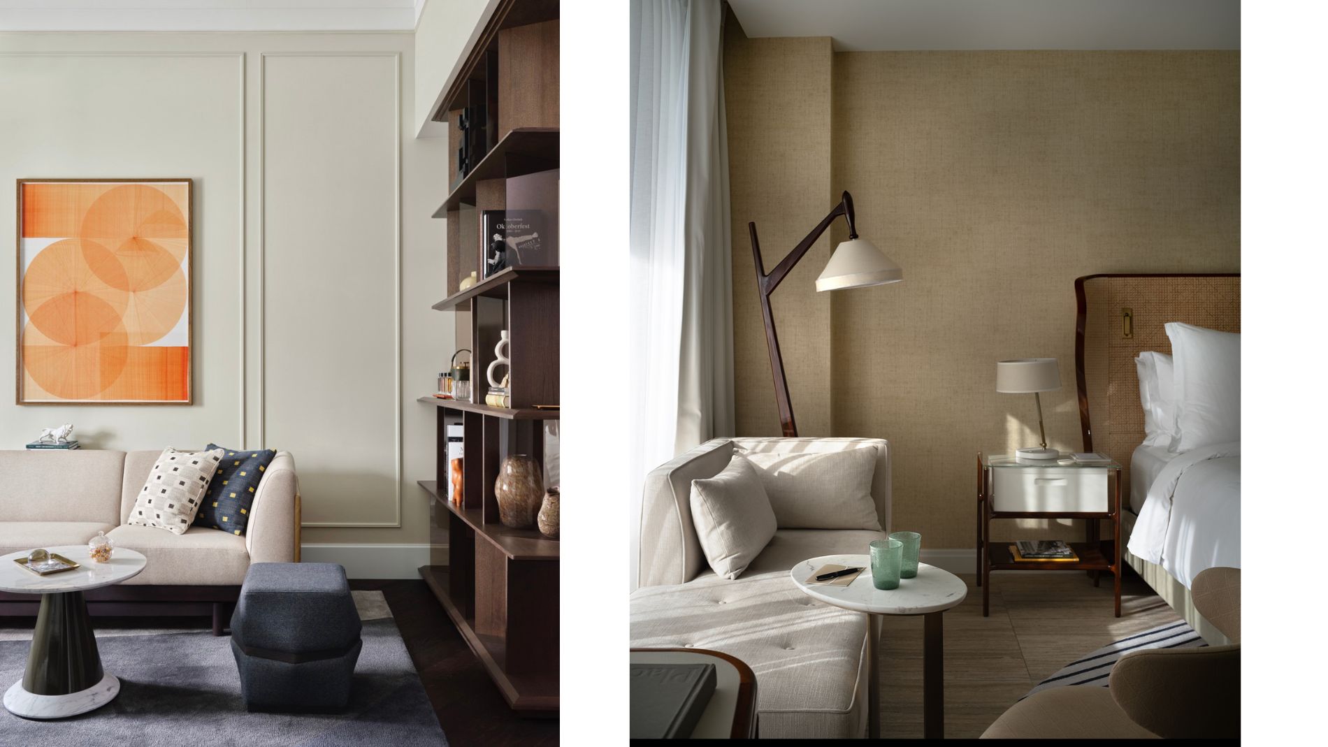 Elegant apartment with artwork and bright seating area.