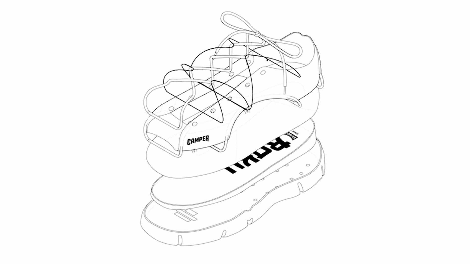 Technical illustration of modular footwear design