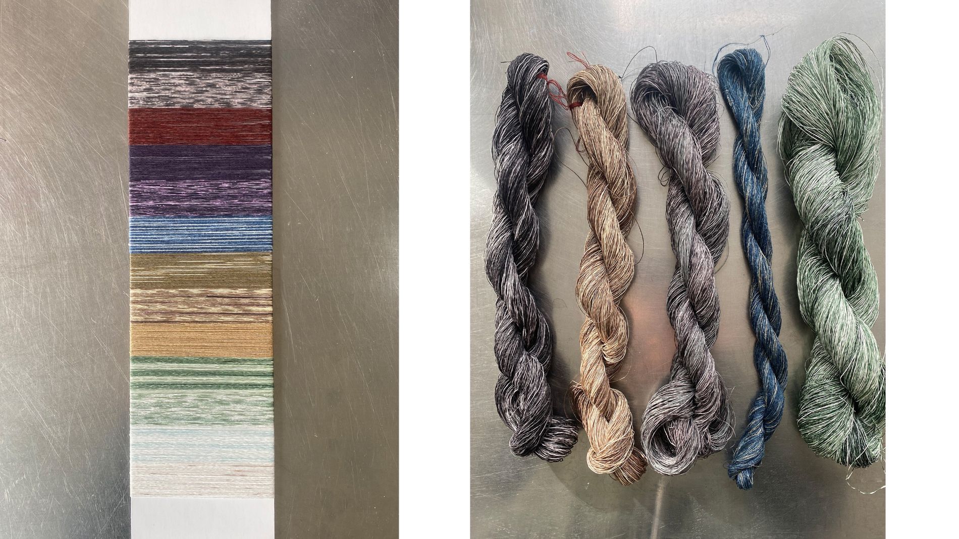 Coloured paper yarns and yarn samples