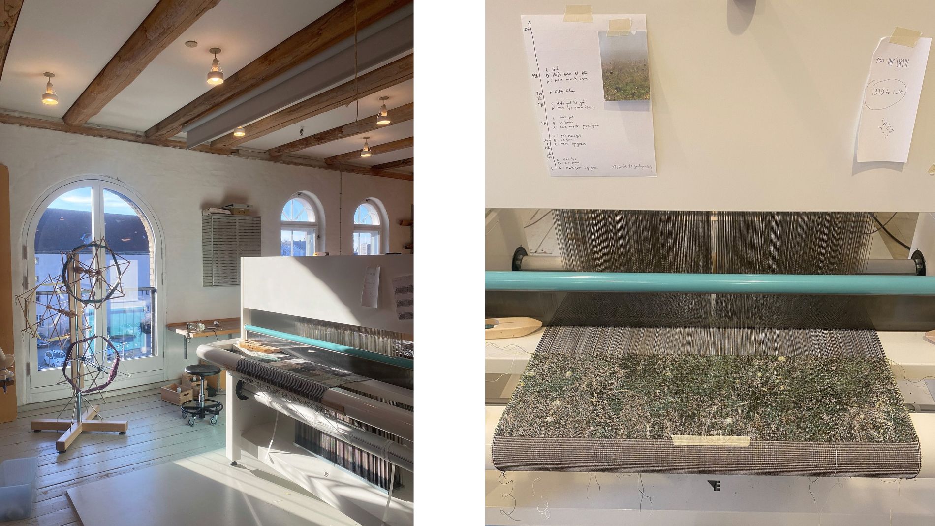 Weaving studio with paper yarn textile