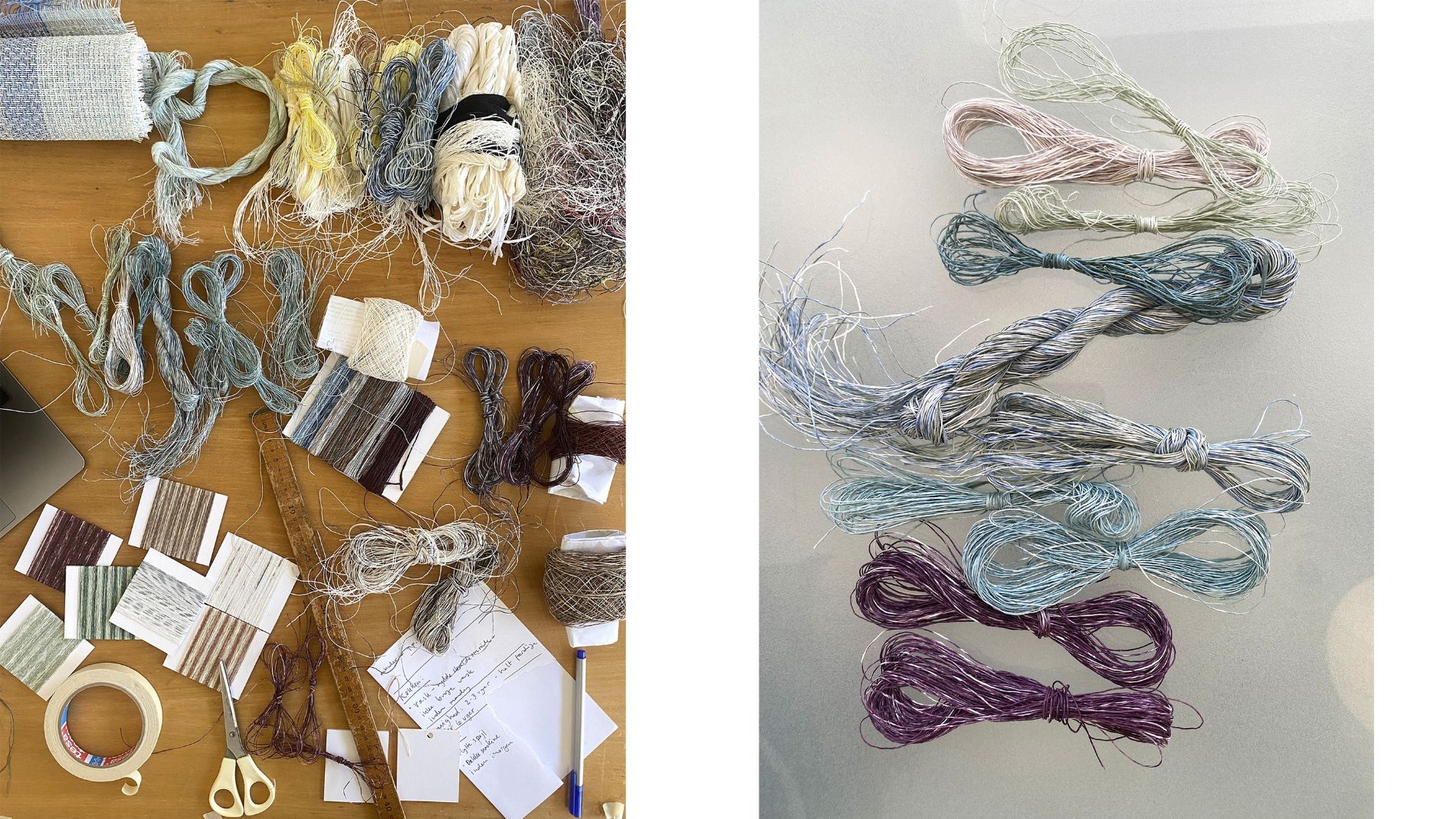 Paper yarns and textile samples in development