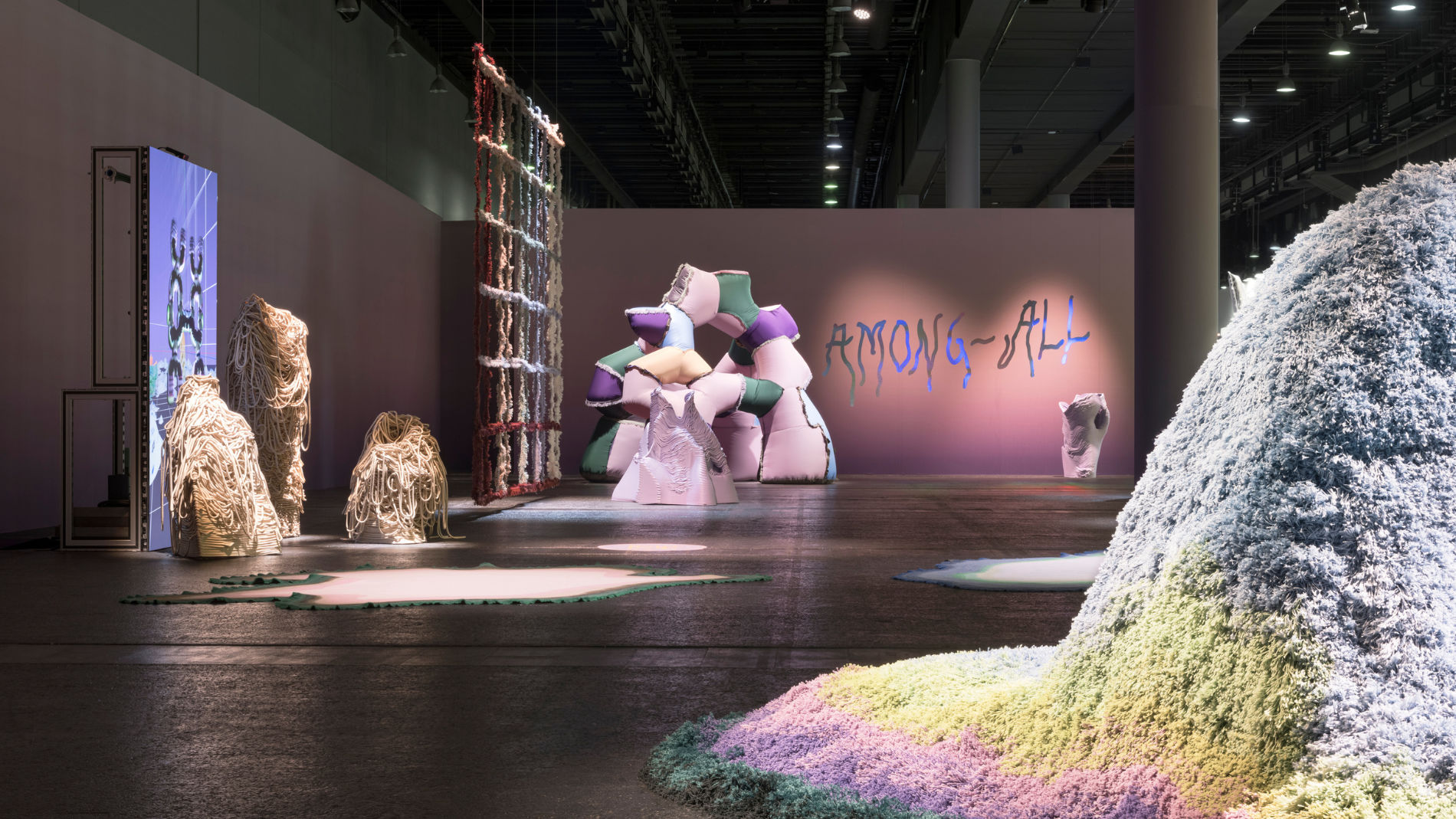 Overall view of the installation "Among-All" in the exhibition hall