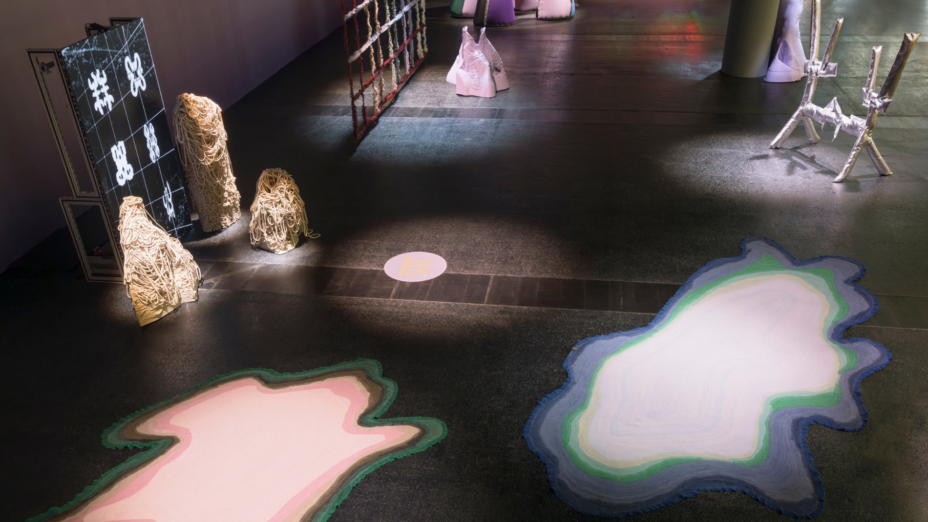 Coloured textile floor structure in art installation