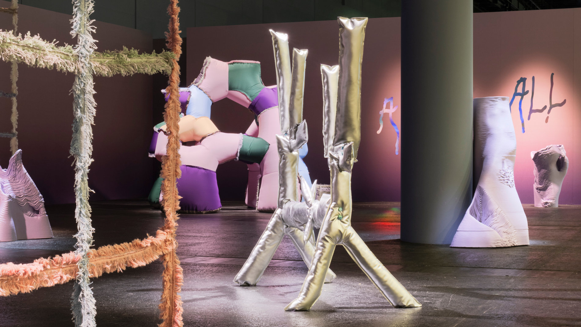 Textile art installation with sculptures at TEXPERTISE exhibition