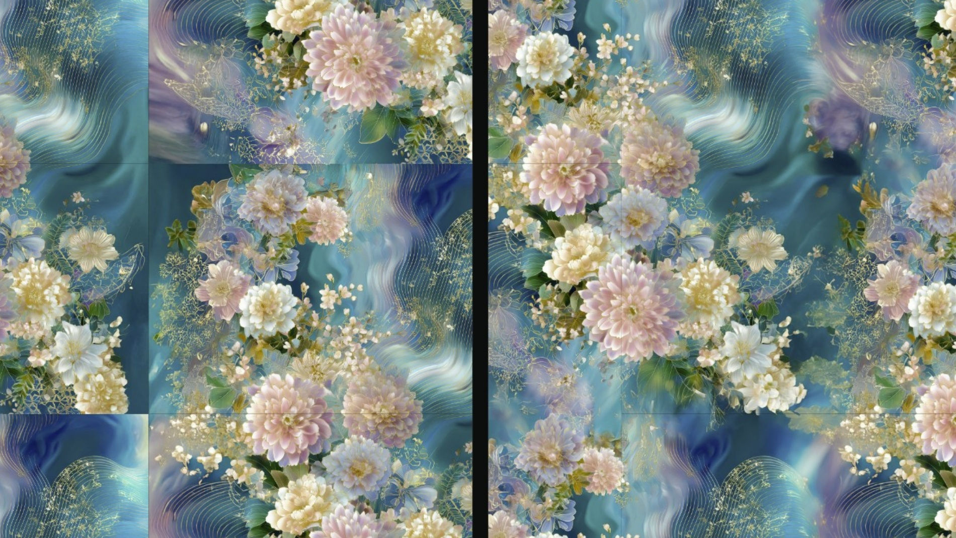 Digitales Blumenmuster in pastellfarbenen Blautönen