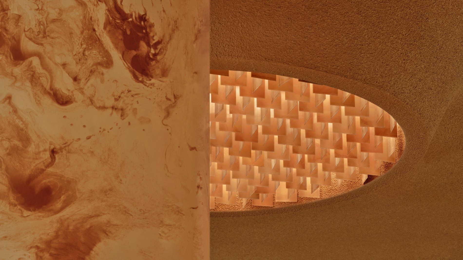 Textured ceiling with integrated lighting installation