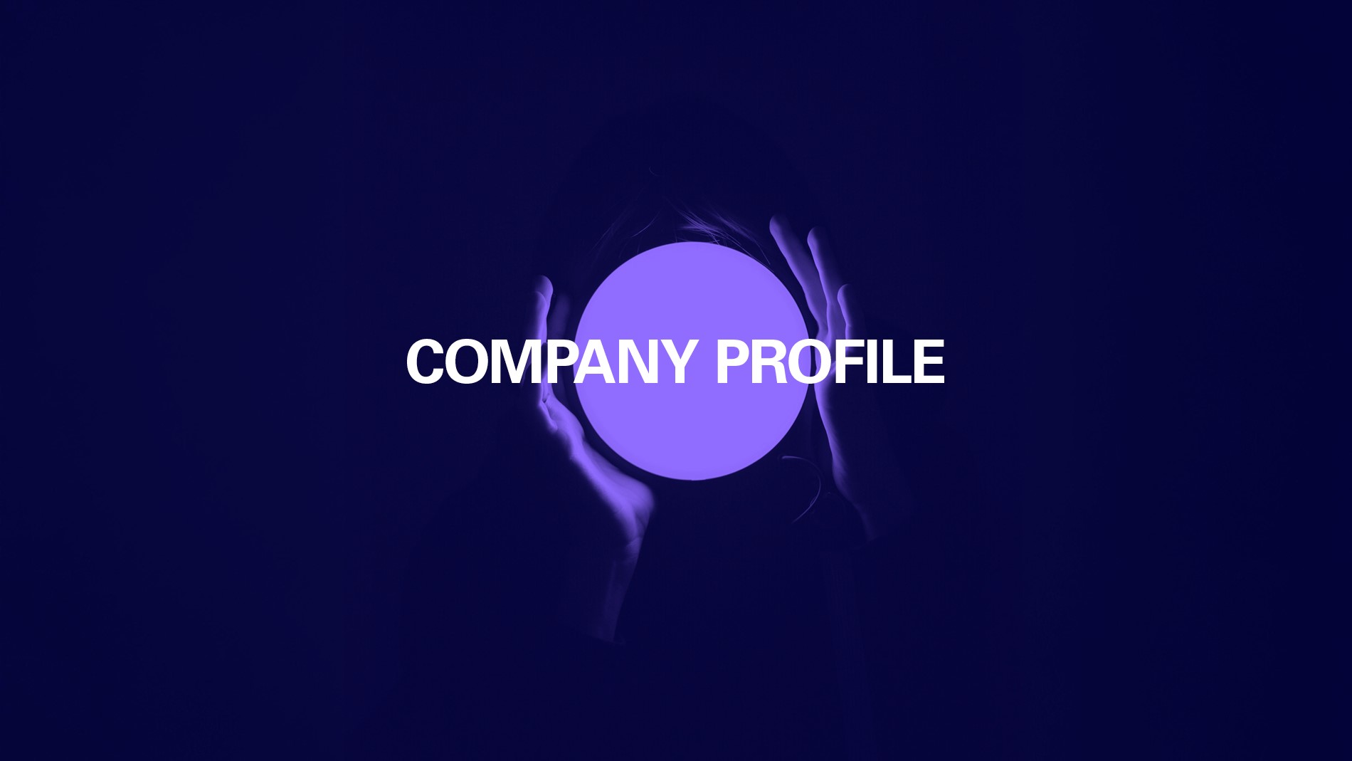 Company Profile lettering in a purple circle